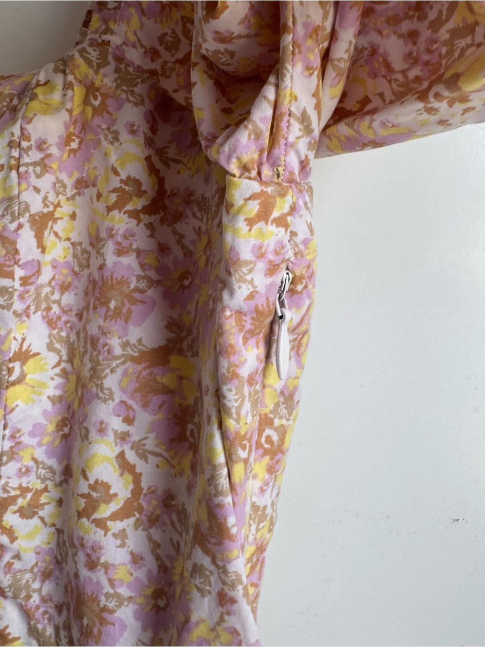 Free People She's A Dream Cream Floral Print Puff Sleeve Midi Dress 6 milkmaid - Picture 9 of 13